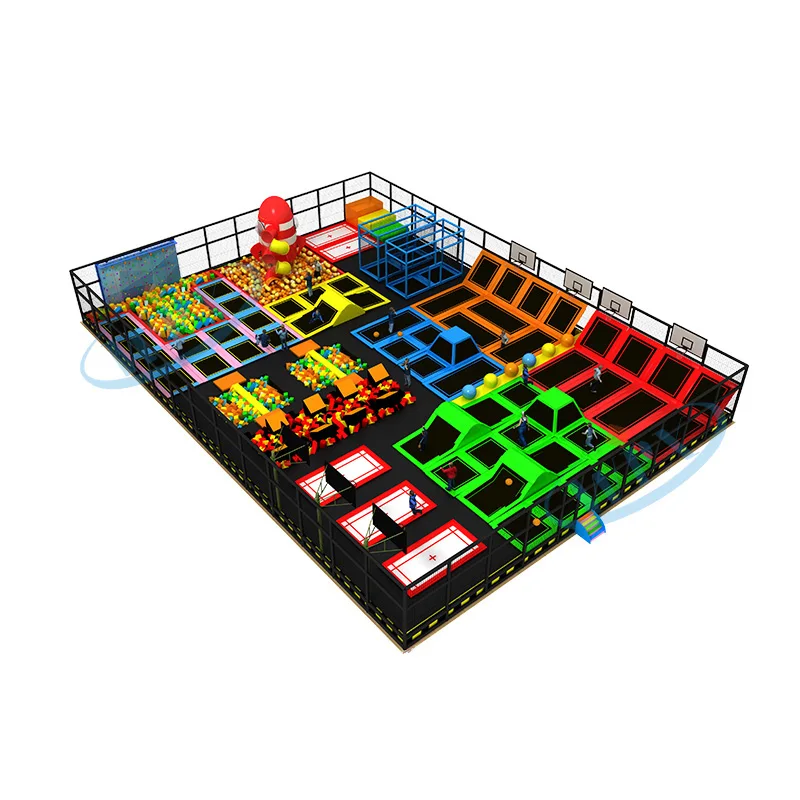 Custom colorful large commercial indoor trampoline park with basketball stand