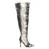 Basic Snakeskin Over The Knee Stiletto Heel Shoes Women Boots Lady