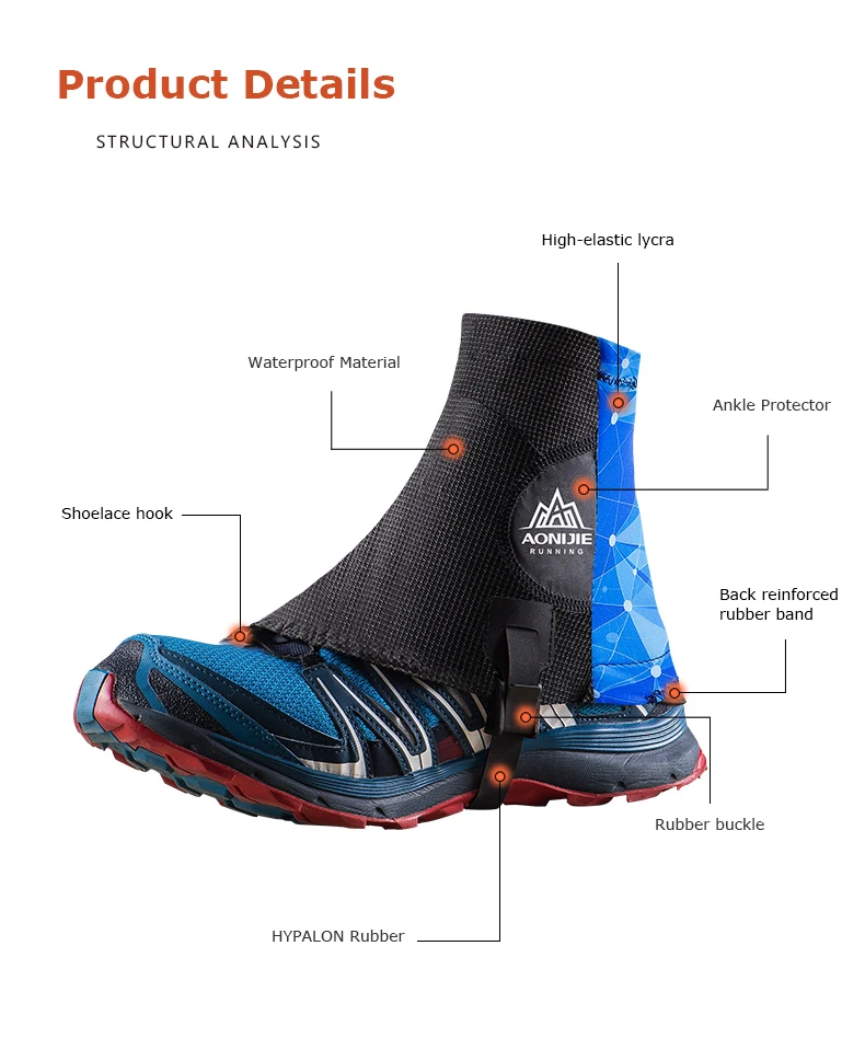 Orange Aonijie E941 Outdoor Unisex High Running Trail Gaiters