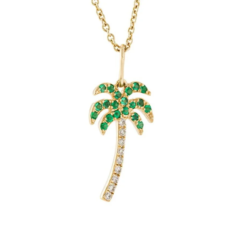Fashion 18k Gold Diamond Women Pendant Emerald Palm Tree Necklace For ...