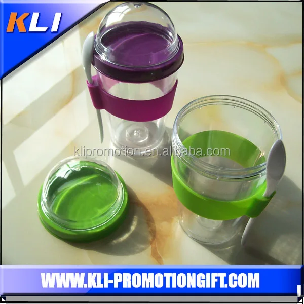 1pc Breakfast Glass Cup With Spoon And Lid