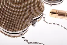 Girls Heart Shape Rhinestone Gold Evening Clutch Bag Women Handbag Dinner Silver Clutch Purse Chain Shoulder
