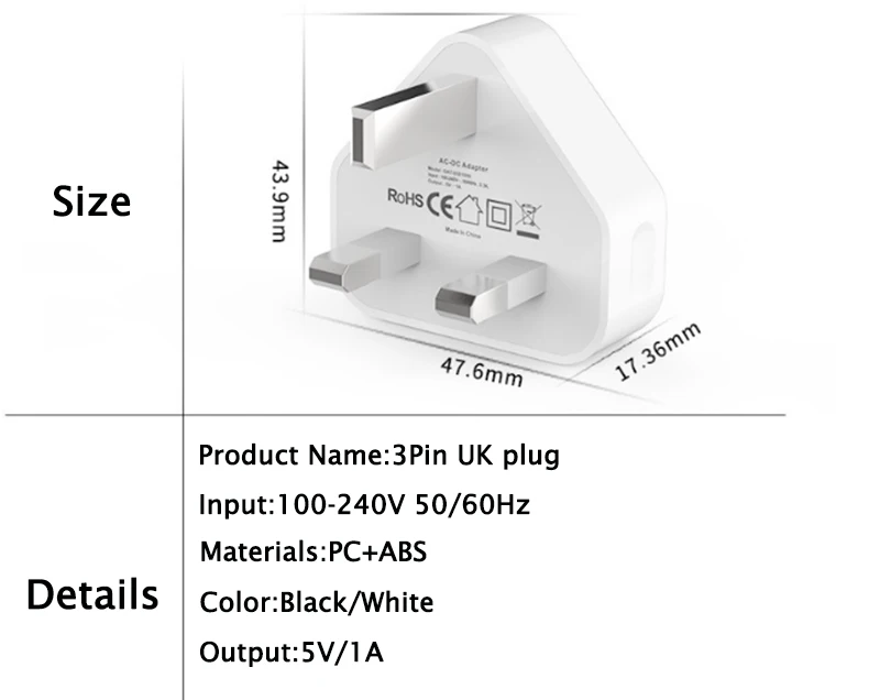 True CE Certified UK 3Pin USB AC Mains Power Wall Charger Plug Adapter