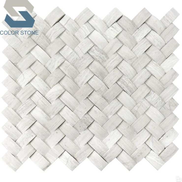 Hot Sale White Oak Wood Arched Herringbone 3D Honed Marble Mosaic Tile
