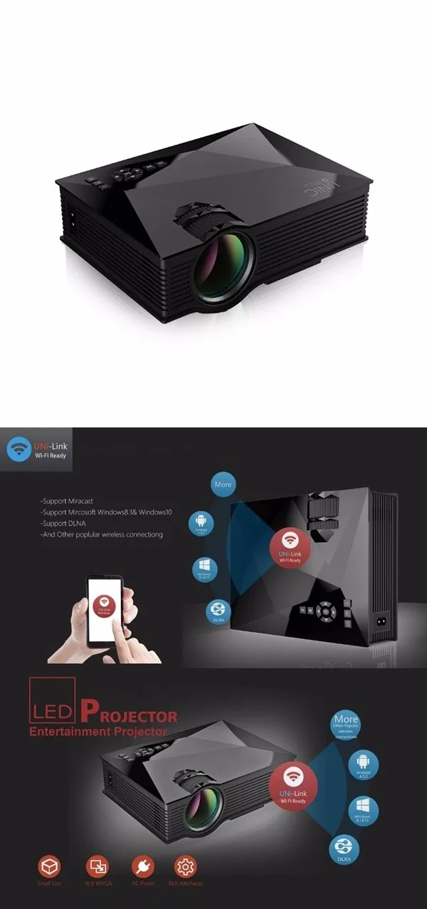 Smart 1080P HD wifi 1200Lumens Portable mini home theater mobile phone UC46 led projector