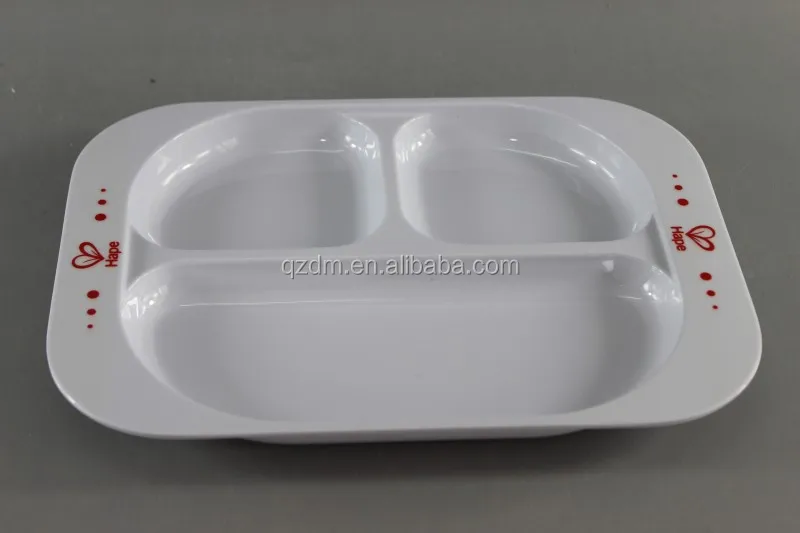White 3 Divide Plate, Melamine Dinner Plate For Kids