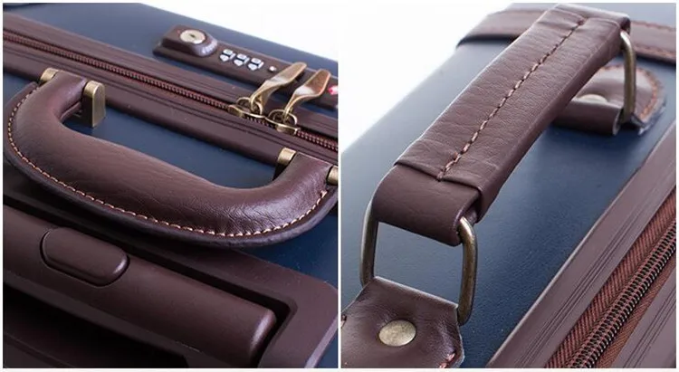 Luxury black pu leather vintage suitcase handmade trolley travel luggage bags