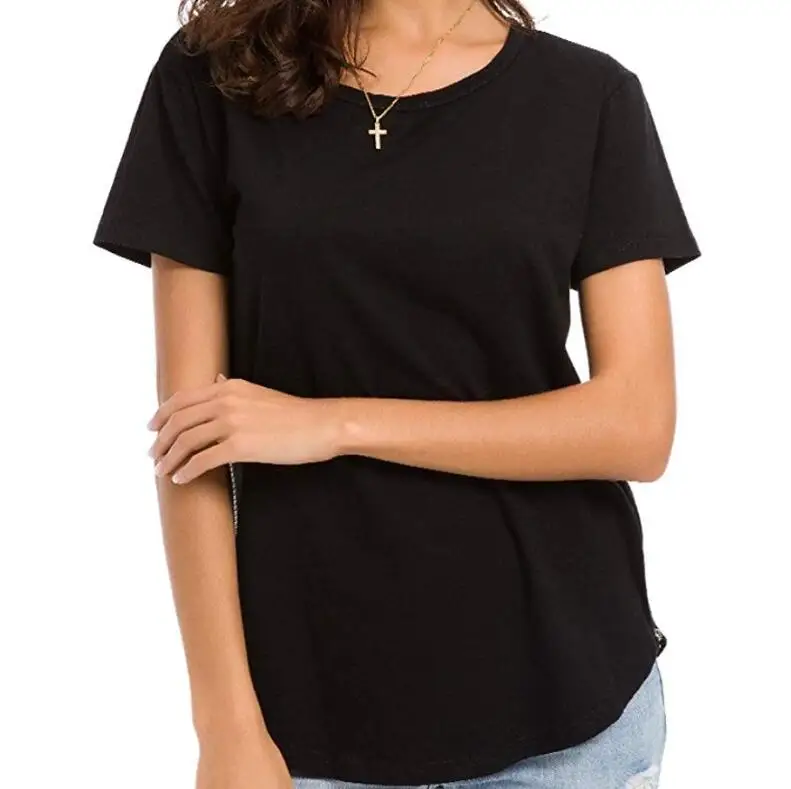Women's Summer Simple Casual Plain Black Loose Tshirt Tops Buy Plain
