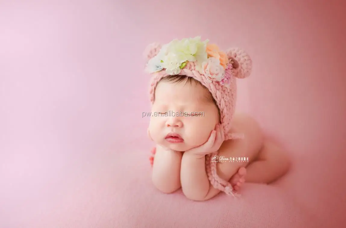 Grey color Newborn baby bonnet hat Photography props Handmade knitted baby girl boy bonnet hat photo props