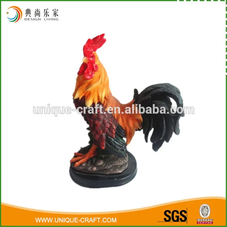 Cheap price polyresin rooster figurine garden decoration colorful rooster statue