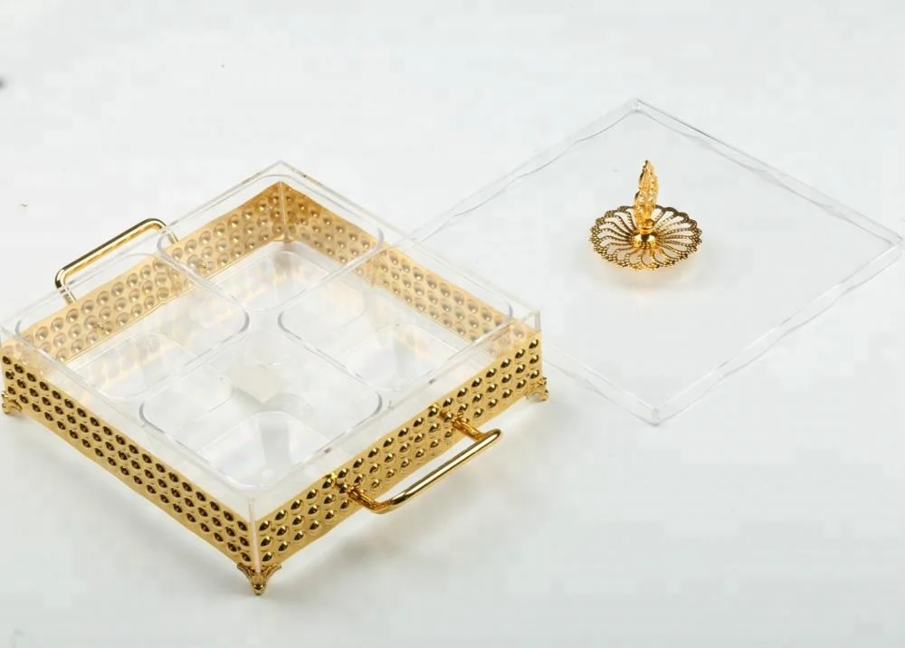 Golden serving tray - with acrylic lid