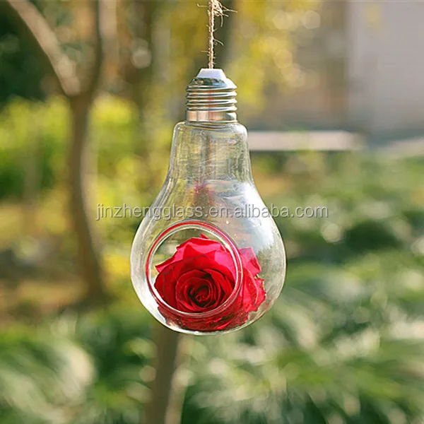 Hanging Light Bulb Shape Glass Vase Flower Plant Pot Container Planter
