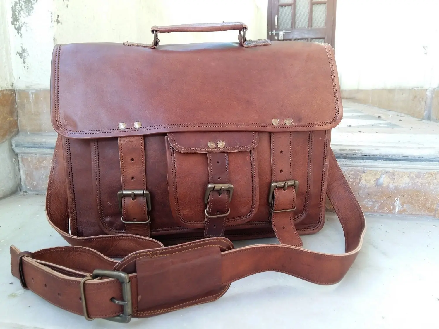 vintage buffalo leather briefcase