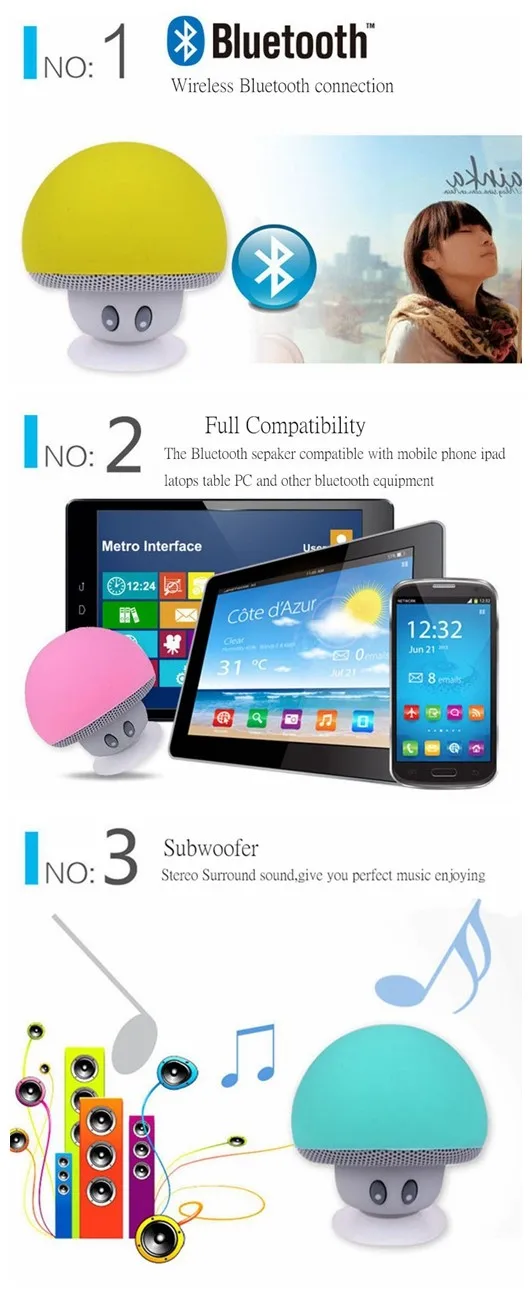 Cute Mini Mushroom Wireless Portable Water proof Shower speaker For Mobile Phone - ANKUX.COM