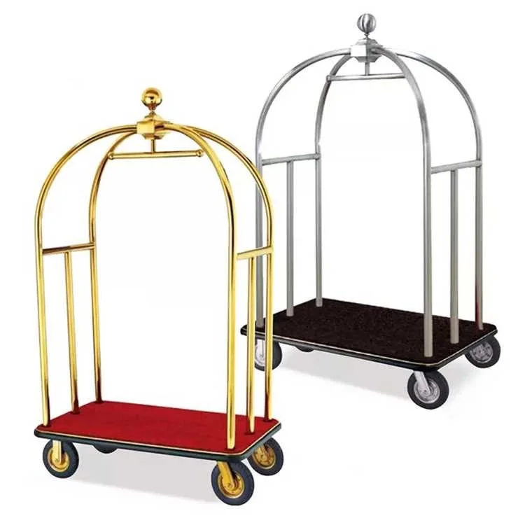Gold Stainless Steel Decorative Used Hotel Luggage Trolley Carts