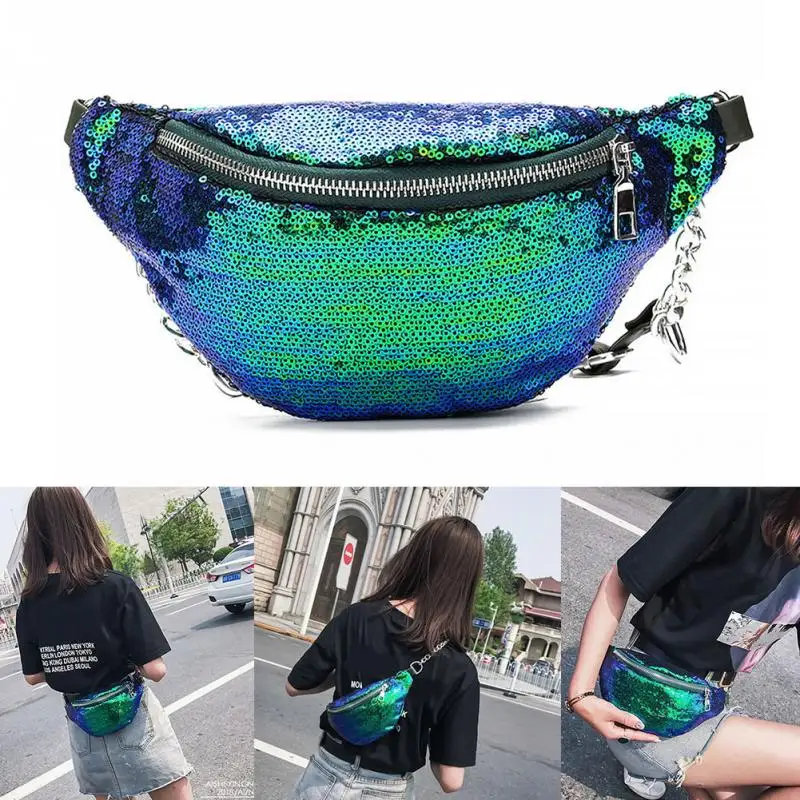 Sequin Waist Belt Bag Double Colour Pouch Mermaid Festival Fanny Pack Bum  Bag