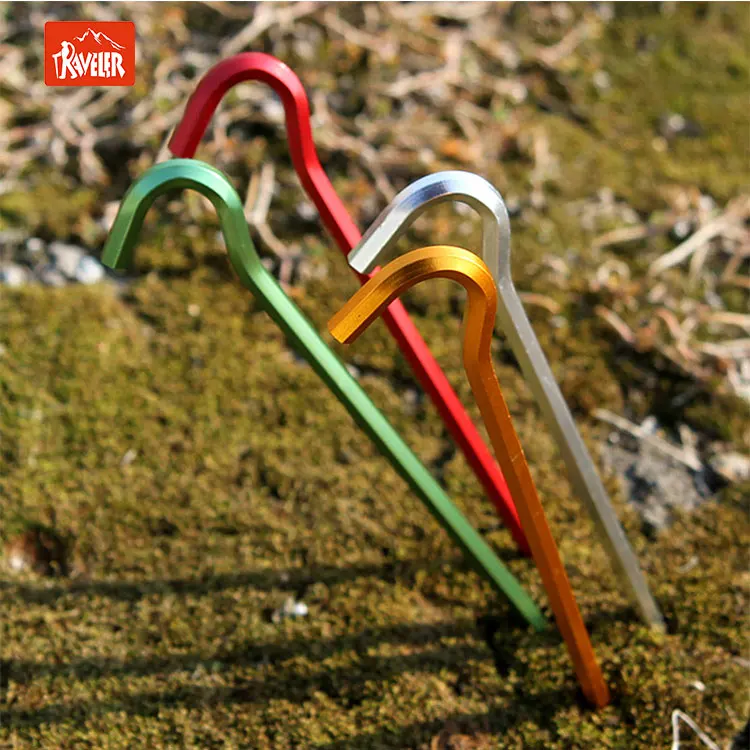 Heavy Duty Aluminum Alloy Tent Peg & Tarp Peg Hook Shape Aluminum Pegs For Outdoor Camping Stake