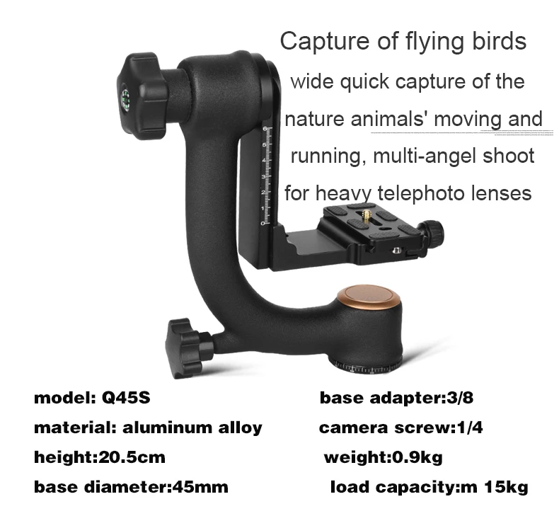 Telescope Use Gimbal Head Q45s 15kg Load Aluminum Panoramic Head 0.9kg