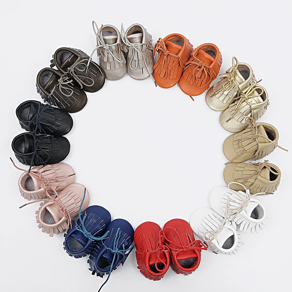 New Handmade Genuine Leather baby Fringe boots First Walkers lace up baby moccasins gils boy Shoes