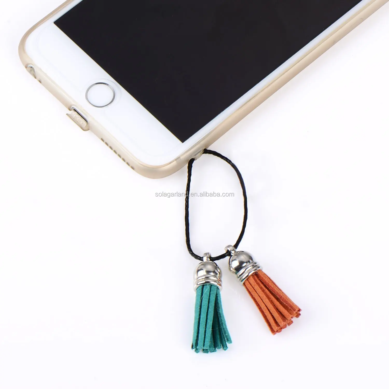 Assorted Colors 58 Mm Faux Suede Leather Tassel With Gold Bronze Top