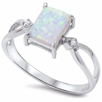 1//2 Modern Opal Ring White Created Opal 925 Sterling Silver Band sz 4 5 6 7 8 9