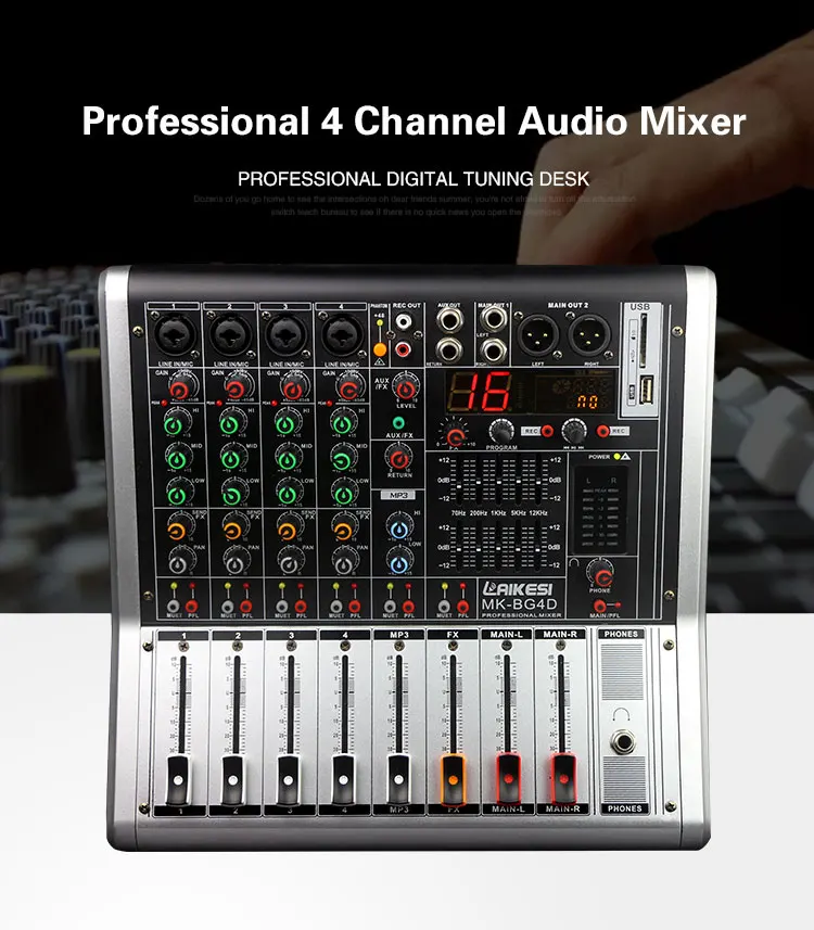 Mezclador de dj de 4 canales de alta calidad con 99DSP/mezclador de audio de 4 canales