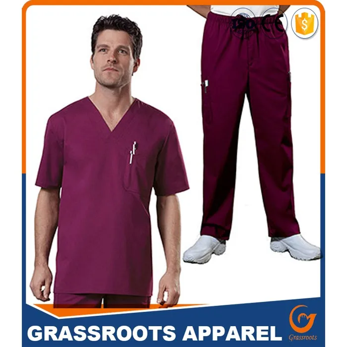2017 New Design Mens V - Neck Scrub Top & Drawstring Pants Set Work Wear Suits Design (1)