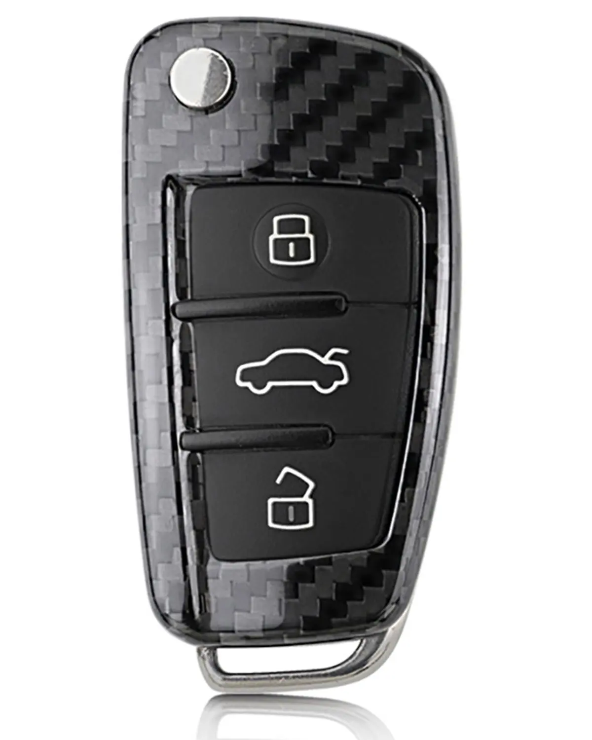 Carbon Fiber Key Fob Cover For Audi Key Fob Remote Key Black Light Weight Glossy Finish Key Fob Protection Case Fits Audi A1 Audi A3 Audi A6L Audi Q3 Audi S3 Audi S6 Folding Flip Car Key