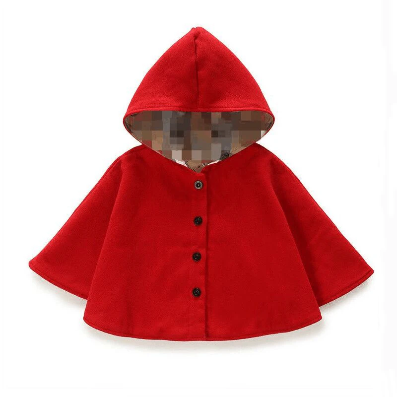 2016 winter spring fashion kids baby cape pattern black red cotton hooded plaid girls Coat jackets
