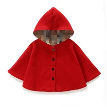 2016 winter spring fashion kids baby cape pattern black red cotton hooded plaid girls Coat jackets