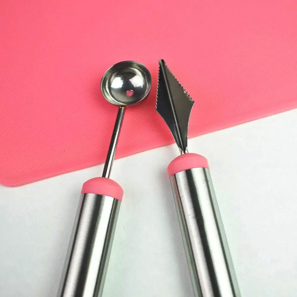 Aolvo Fruit Garnish Kit, Melon Baller & Carving Knife & Fruit Scoop 3pcs/set Stainless Steel Fruit Slicer DIY Ice Cream Spoon Seed Remover Vegetable Cutter Kitchen Essential Tools