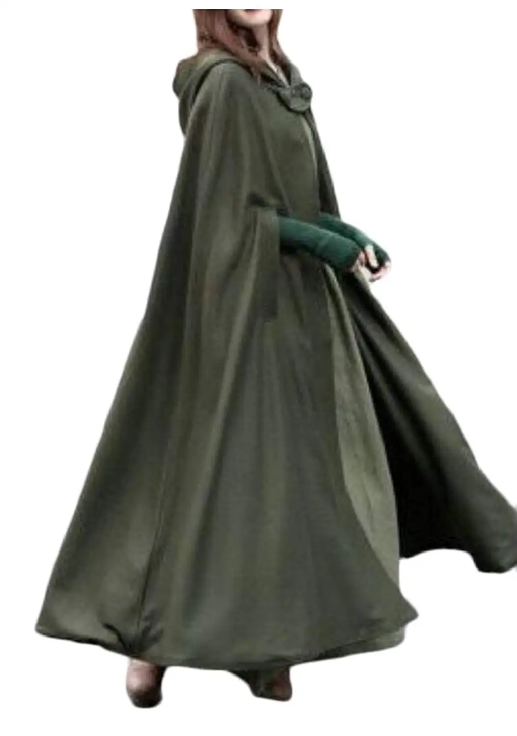 Nanquan Men Outwear Phocho Cape Cloak Hoodie Cardigan Open Front Long Coat