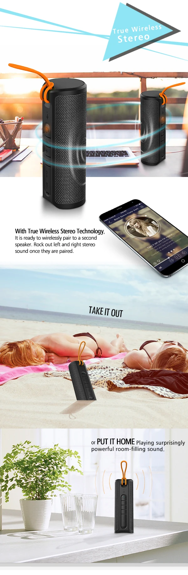 New TWS wireless IPX4 waterproof bluetooth speaker, beach speaker EBS-603 extreme loud