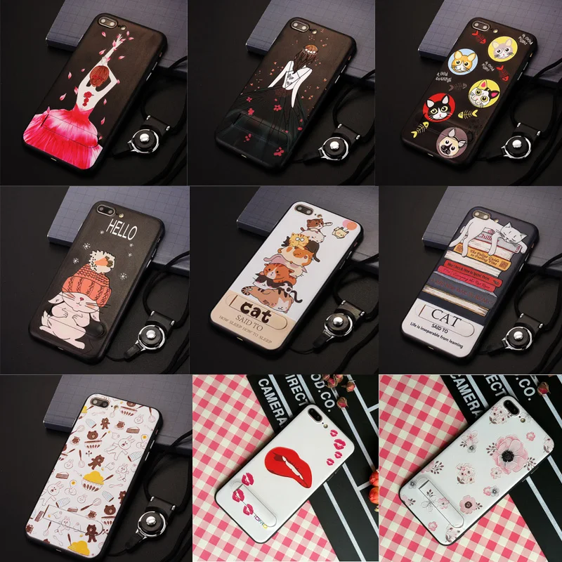 Cell phone cover For iPhone 8 / 8 Plus Simple fashion Painted embossed with bracket for girl