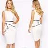 OEM Wholesale ladies office wear white sleeveless zip back bodycon office dress