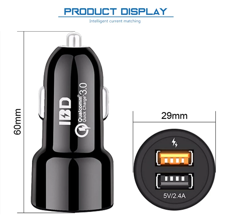 Consumer electronic car accessories mobile phone 12v quick charge 3.0 dual usb car charger 5v/2.4a fast charging for smartphone