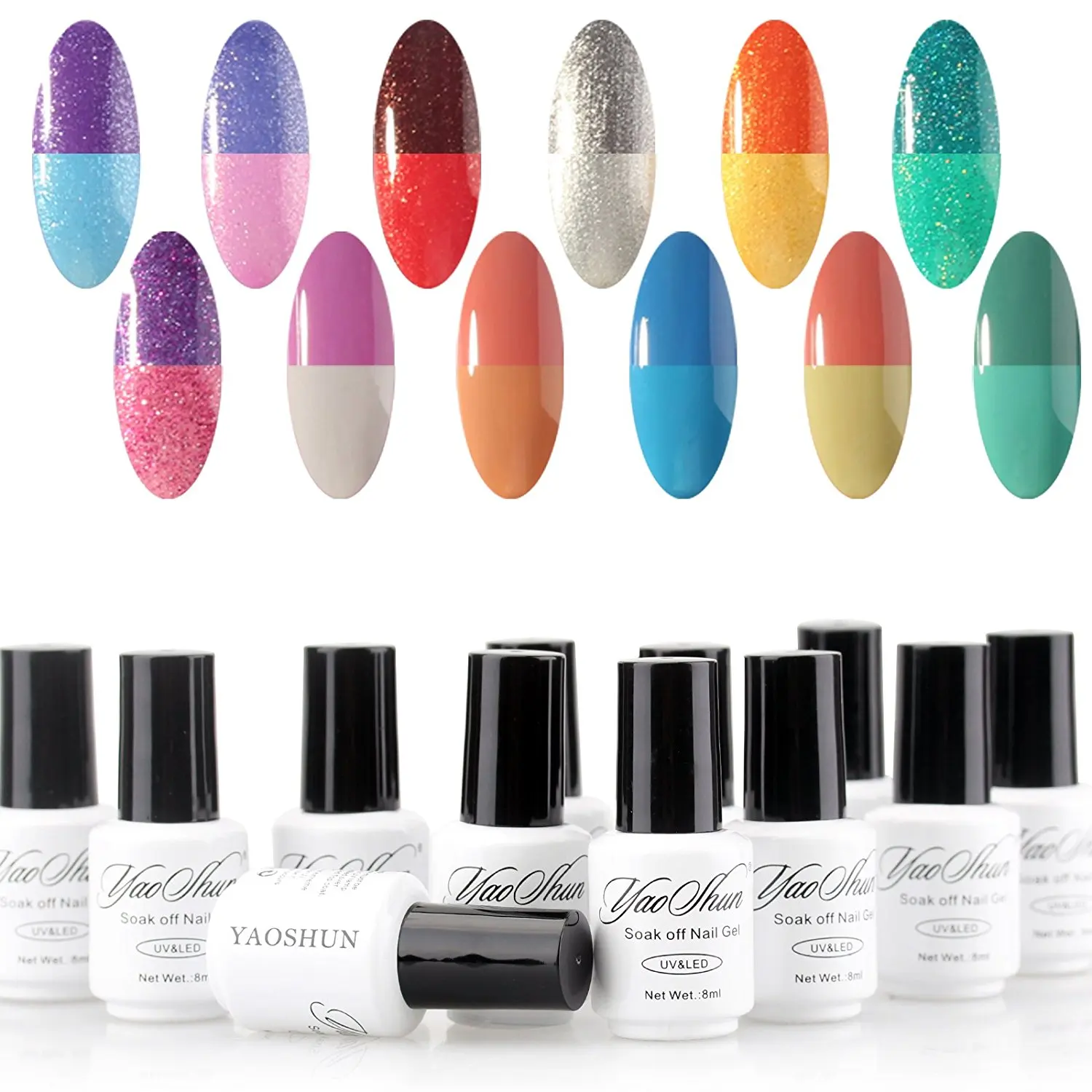 Perfect Summer Temperature Colors Changes Gel Nail Polish 12 PCS Nobility UV/LED Soak Off Nail Artistic Lacquers French Manicure Starter Kits #12