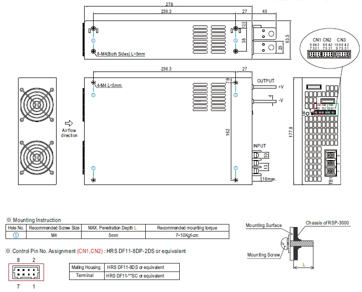 RSP-3000-12 Meanwell AC DC 3000W 12V 200 Amp Industrial Switching Power Supply
