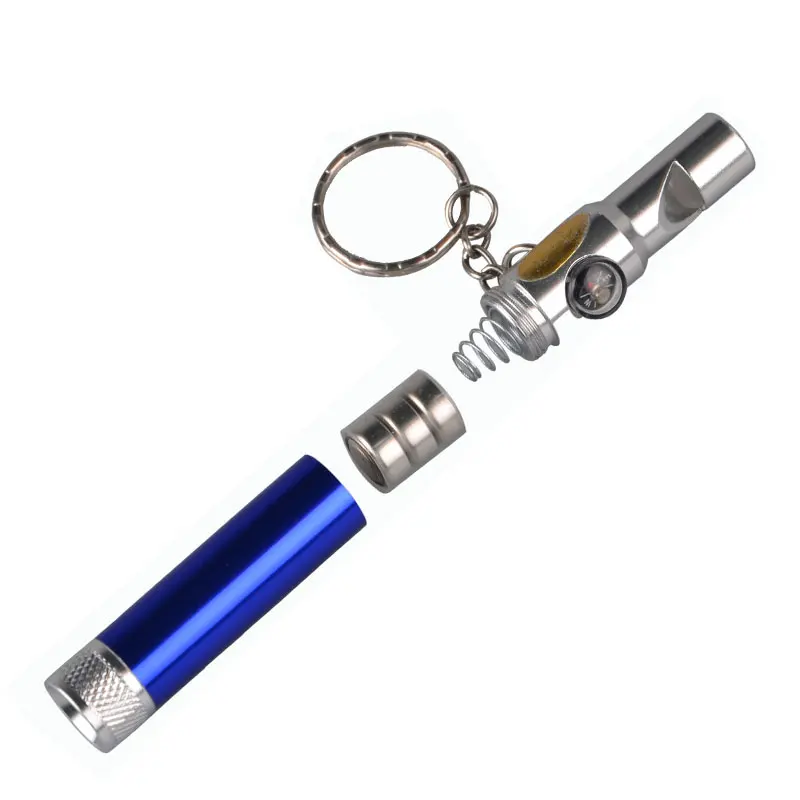 Mini Led Button Battery Flashlight keychain Compass Camping Gear With Whistle