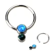 Astm F136 Titanium Body Piercing Captive Bead Ring Opal Stone Bezel Set Ball Closure Ring