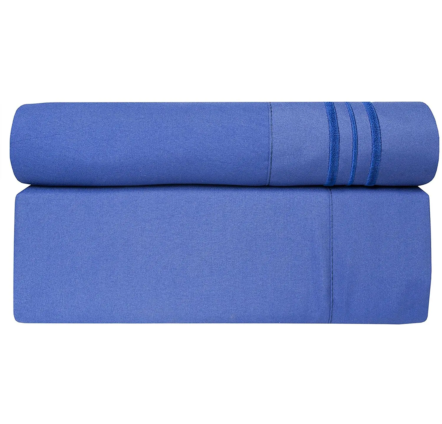 OSK 4 Piece Girls Royal Blue Embroidered Stripe Sheet Full Set, Dark Blue Color Solid Pattern Design Kids Bedding, Luxurious Colorful Traditional Teen Themed, Polyester Microfiber
