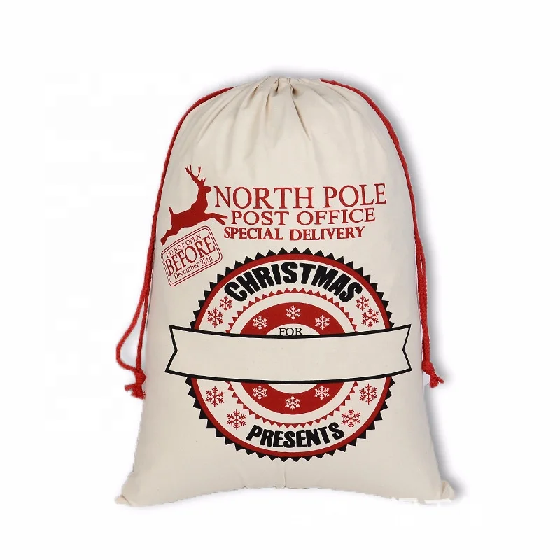 
natural cotton canvas santa sacks wholesale christmas drawstring bag 