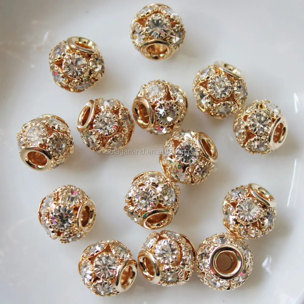 10mm Silver Rhinestone Crystal Copper Beads European Charms Rondelle ...