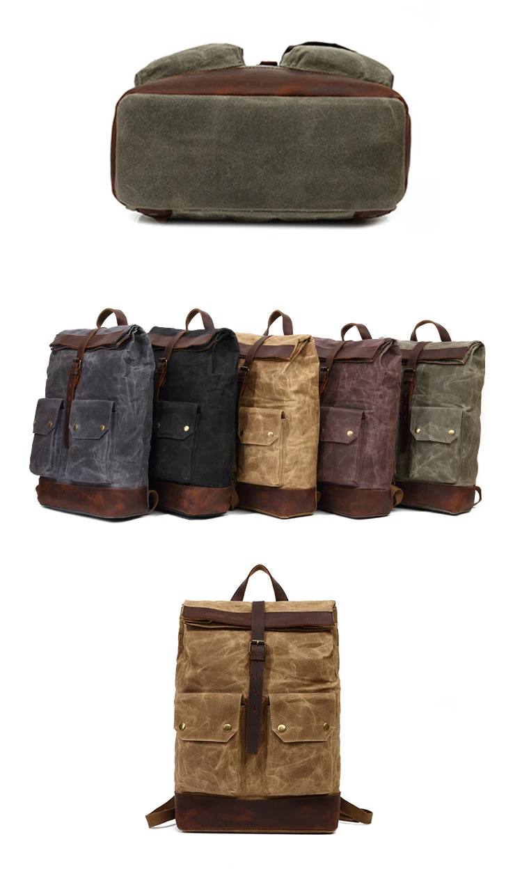 New design wholesale waterproof waxed canvas vintage bicycle unisex outdoor backpack back pack bagpack bag