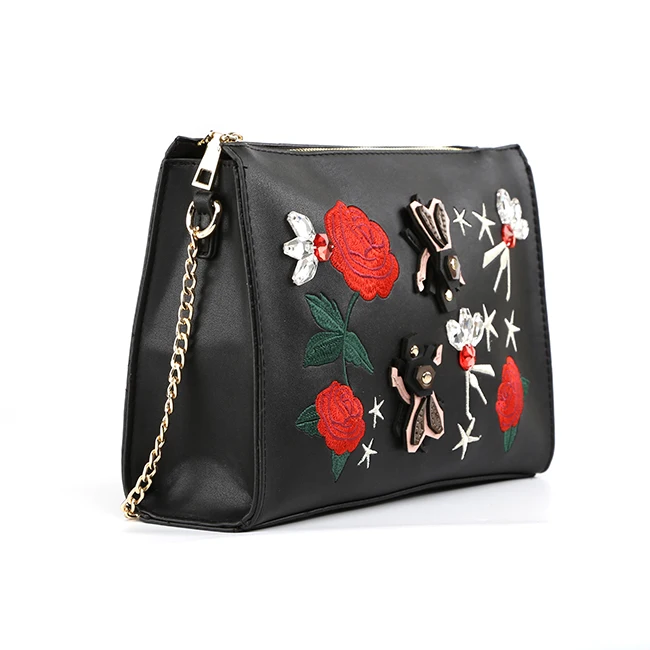 7398-Fall winter season fashion party metal chain patch & embroidery shoulder bags