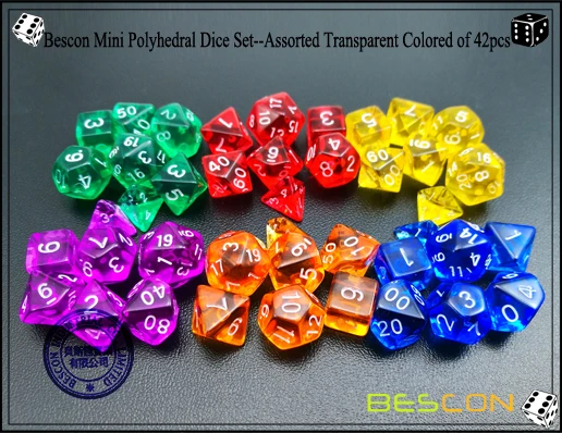 Bescon Mini Translucent Polyhedral RPG Dice Set 10MM Transparent Green Small RPG Role Playing Game Dice Set D4-D20 in Tube 
