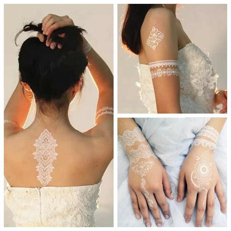 Newest White Henna Tattoo Sticker White Temporary Tattoo On Blue Paper