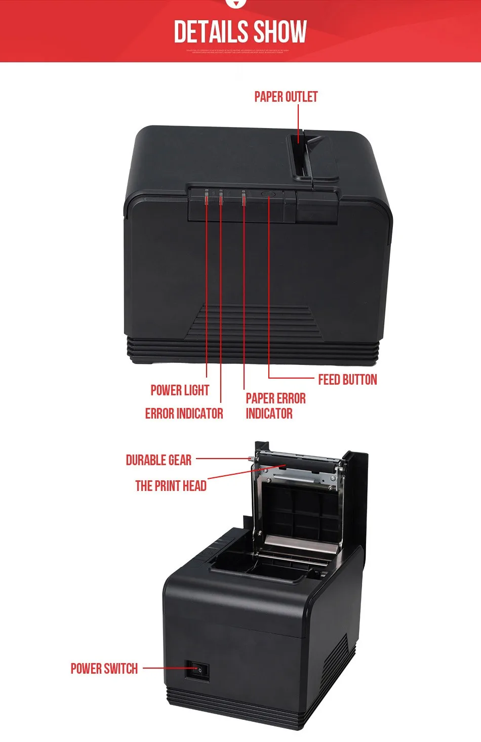 80mm Thermal Receipt Printer Xpq200 Auto Cutter Parallel Interface
