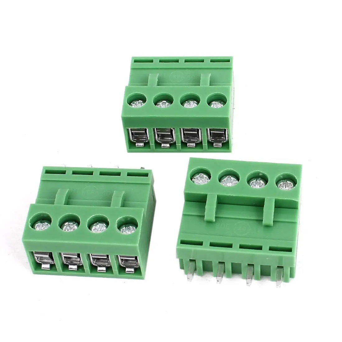 300V 10A 4 Pin 5.08mm Single Row PCB Screw Terminal Block 3pcs Green