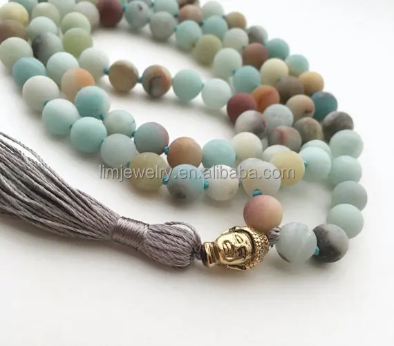 

8mm matte Amazonite 108 Bead Mala Hand Knotted Buddhist Necklace